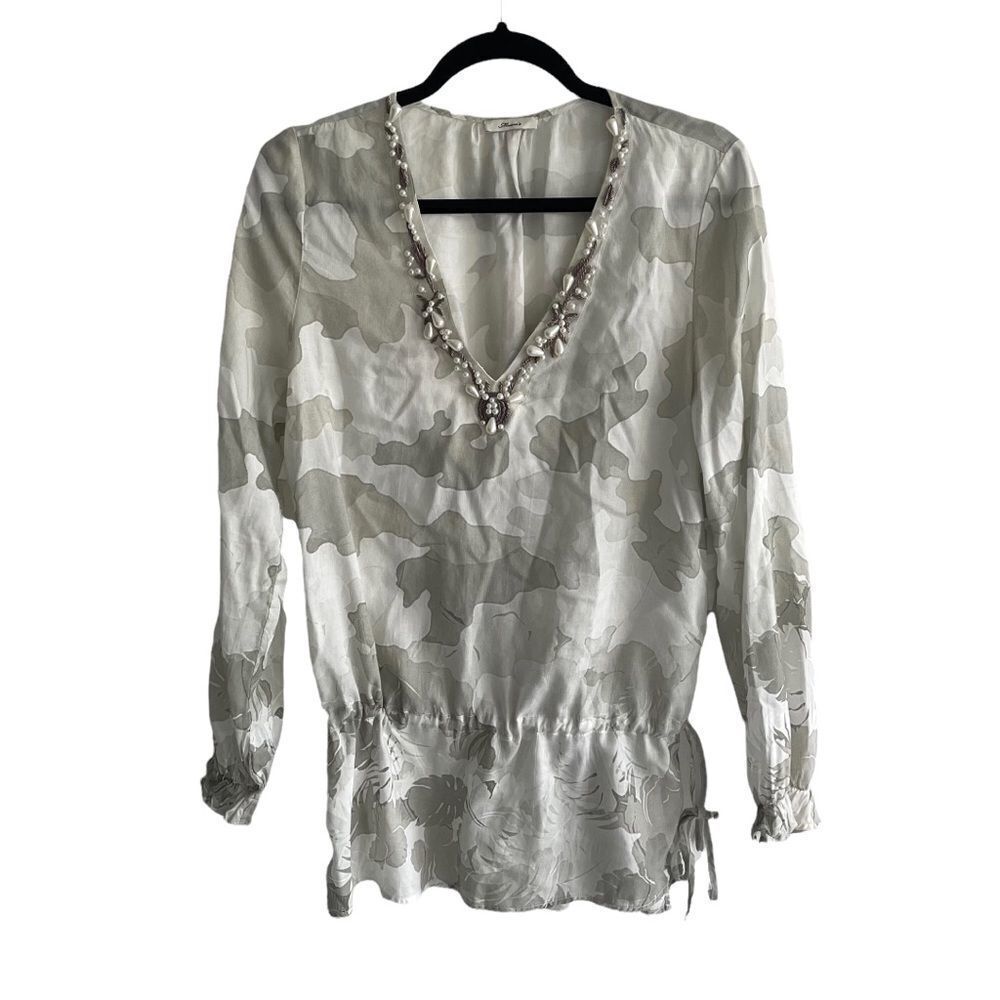 Mason's Green Camo Printed Embellished Popover Blouse Size 42